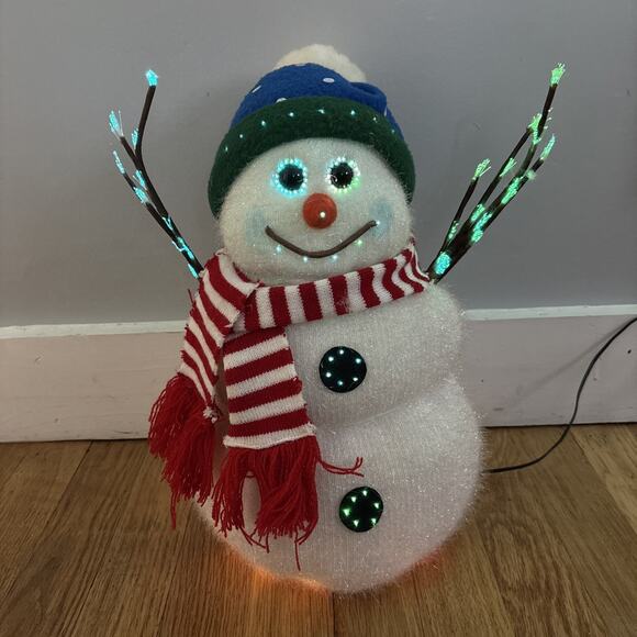 Fiber Optic Snowman Bradford Sight Sational 14" Striped Scarf Color Changing Box - Picture 2 of 12